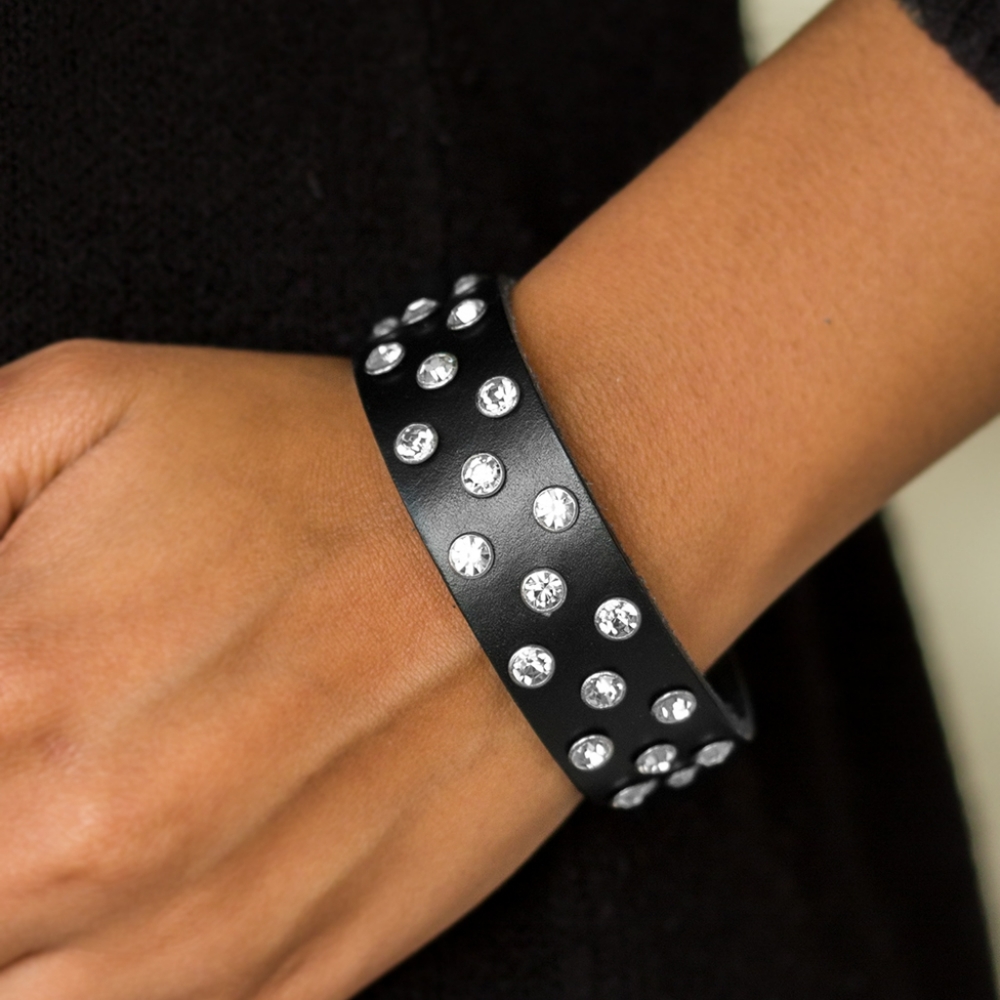 "Shine On You Crazy Diamond"Black Leather Bracelet